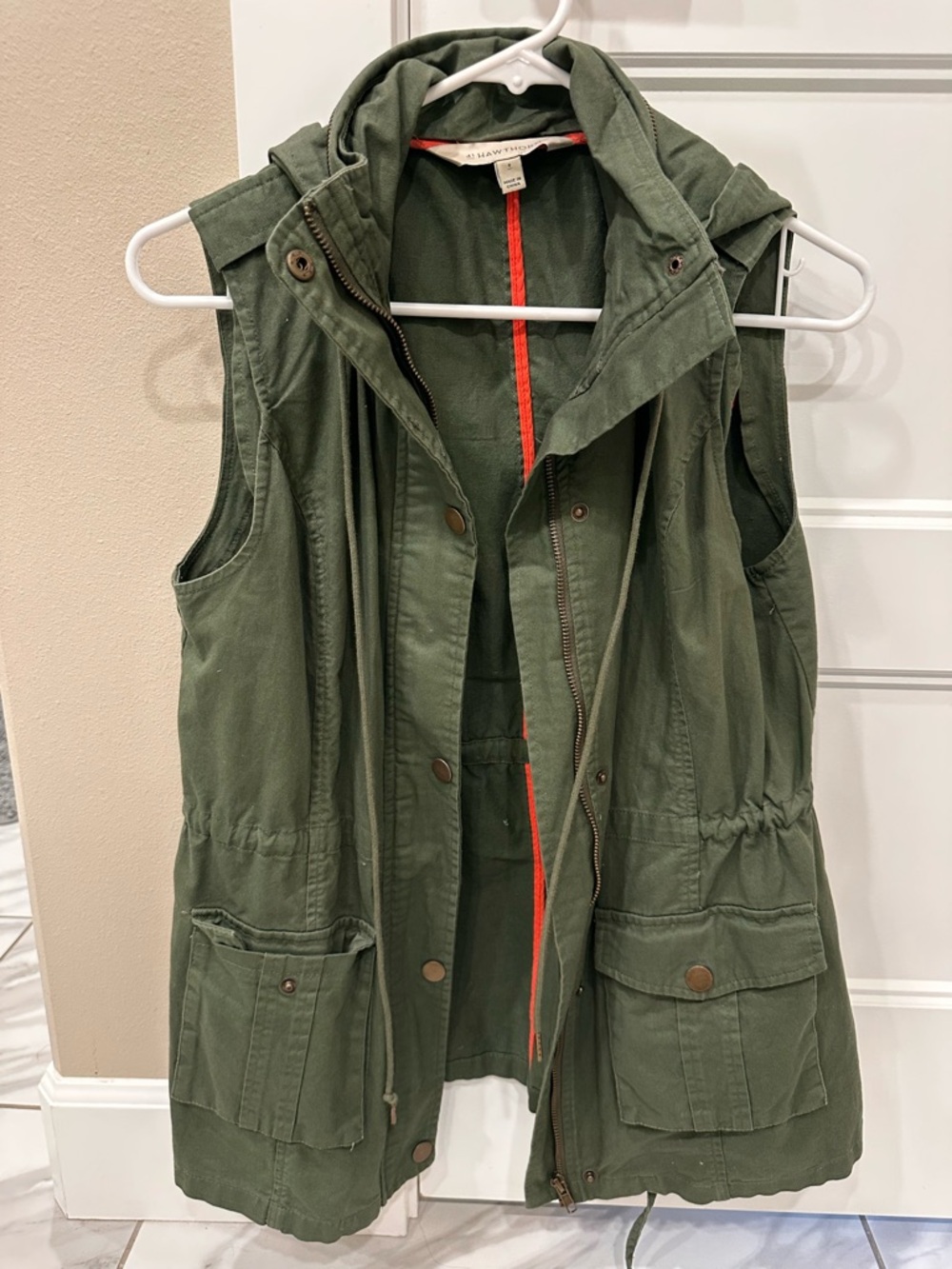 41 Hawthorn Olive Green Sleeveless Hooded Utility Jacket